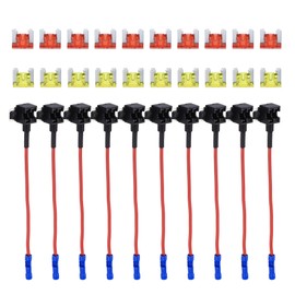Motoforti Universal Add a Circuit 12V Low Profile Mini Fuse Tap Holder Adapter with 10pcs 10A 20A APS Blade Type Fuse, Plastic, Blue, 1 Set
