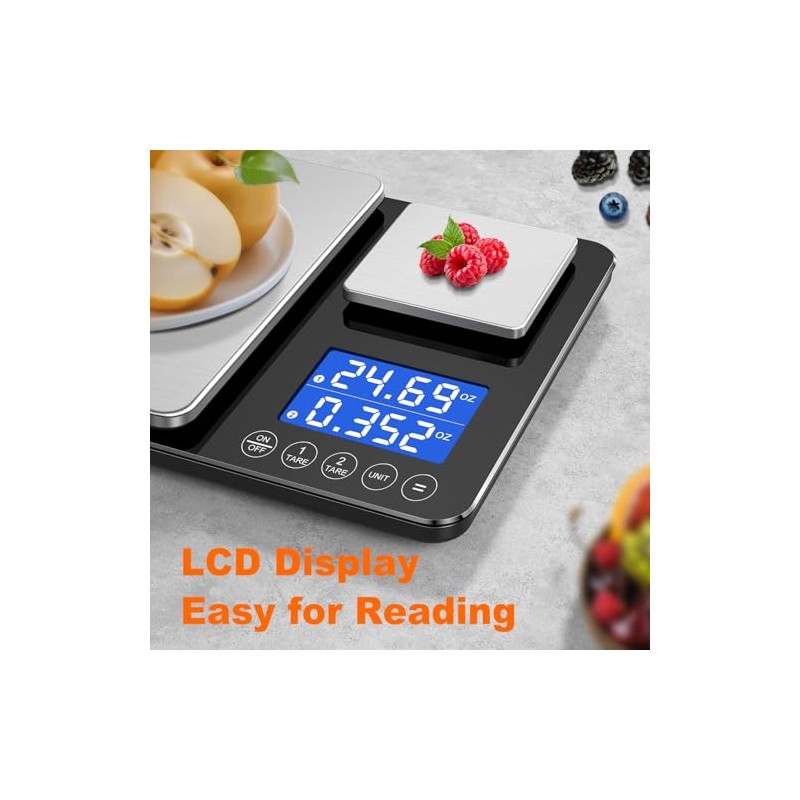 KUAIVO 0.001oz/33lbs Dual Platform Food Kitchen Scales Digital Weight Grams