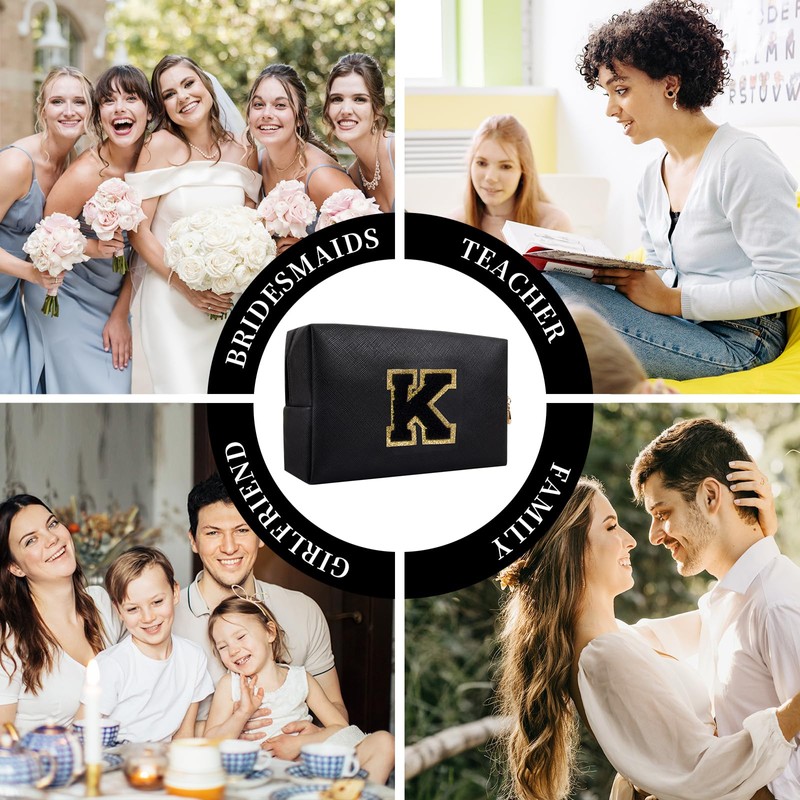 Bolsa de maquillaje con parche inicial personalizada, bolsa de chenilla