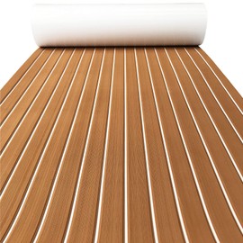 KXKZREN Boat Flooring EVA Foam Decking Sheet Faux Teak Marine Mat Non-Slip Boat Carpet Self-Adhesive Flooring for Jon Boats Motorboat RV Yacht Kayak Swim Platform 16 x 94.5 inch,10.59 sq.ft