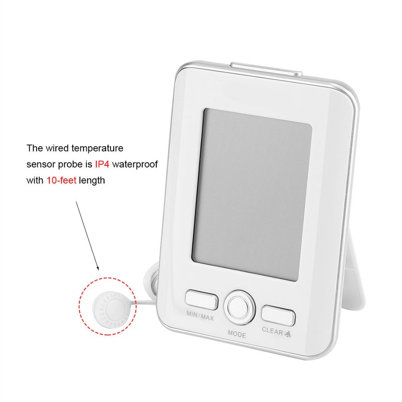 BALDR LCD Digital Thermometer Clock Indoor Outdoor Temp Display with
