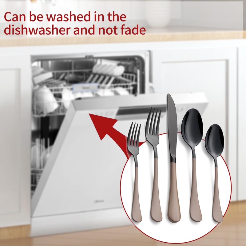 Onlycooker 20-Piece Black Silverware Set 18/0 Stainless Steel Flatware Brown