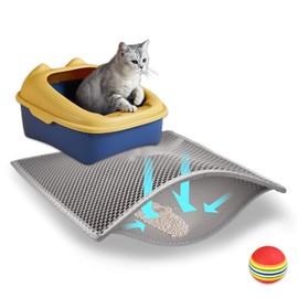 Katzenklo Matte mit einem Katzenspielzeugball, Katzenstreu matte, Waben Katzenmatte katzenklo, Doppelte Schichte Non-Slip wasserdichte Matte Katzenklo Unterleger(45 x60 cm)