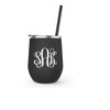 Matte Black Stemless Wine Steel Tumbler with Scroll Monogram
