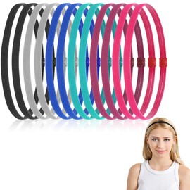 WILLBOND 12 Pcs Thin Sport Elastic Headband Non Slip Skinny Athletic Exercise Hairband Women Men Silicone Grip Hair Sweatband Yoga Workout Running Football Basketball Soccer Tennis(Multi-Colors)