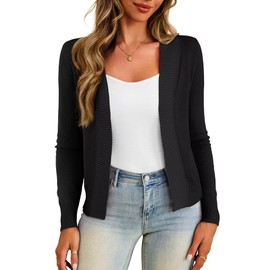 GoMamee Women's Cropped Cardigan Casual Long Sleeve Open Front Knit Sweaters Black, Medium