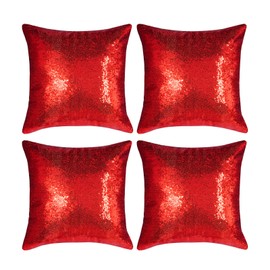 Red Square Sequin Decorative Throw Pillow Covers 16x16 Set of 4