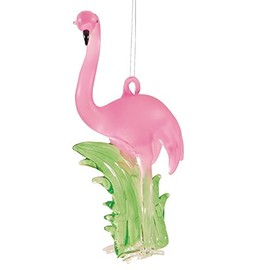 OnHoliday Glass Flamingo Looking Straight Ahead Tropical Caribean Carribbean Florida Bird Animal Christmas Tree Ornament B