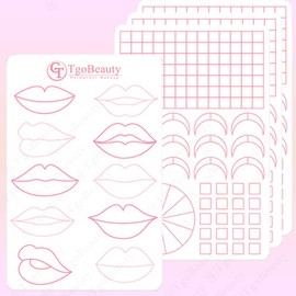 TgoBeauty Double-Sided Lip Tattoo Practice Skin 10 Different Lip Designs Silicone Lip Practice Sheet for PMU Artists & Beginners (4pcs White Pad with Pink Outline)