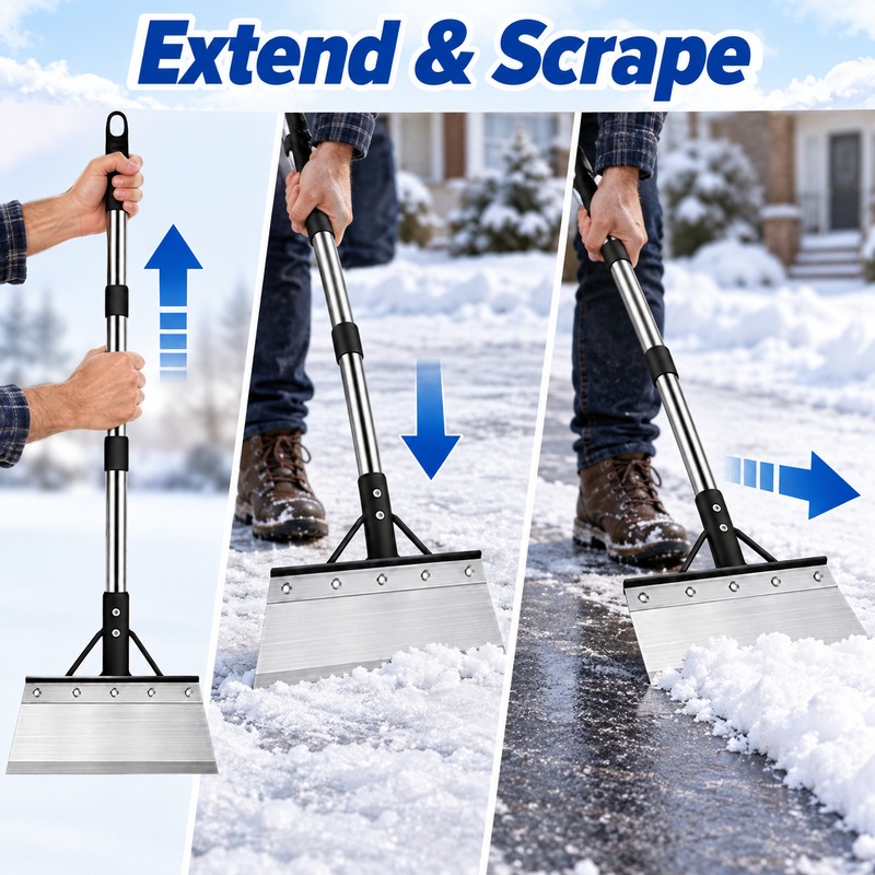 Heavy Duty Manganese Steel Ice Scraper Snow Shovel with Telescopic