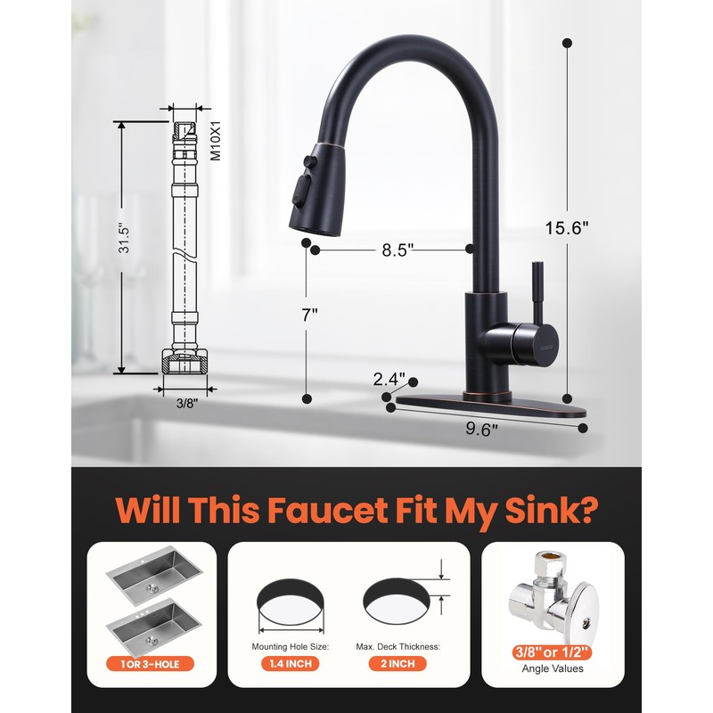 Bronze Kitchen Faucet with Sprayer, WOWOW Stainless Steel Kitchen Sink