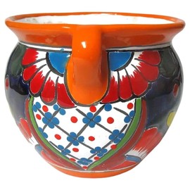 Talavera Pottery Store Michoacana Mini Planter #2 Orange Hand Painted Indoor Outdoor Multi Colored Glazed (Orange)