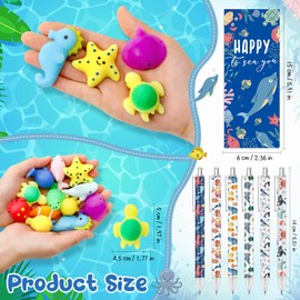 TecUnite 48 Sets Under the Sea Party Favors Happy to Sea You Card Motivational 6 Styles Emotional Pencils Support with Ocean Animal Stress Ball for Student Classroom Decor Coworker Office Supplies