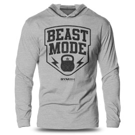 Long Sleeves Hooded Beast Mode Workout Shirt for Men Lightweight Gym T-Shirt (XXL, Beast Mode Grey)