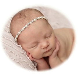 Honra Newborn Photography Props Pearl Headband Baby Photoshoots Posing Photo Tieback Hair Accessories (Silver 03)