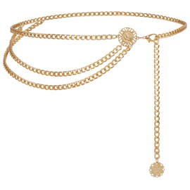JasGood Multi-layer waist chain belt, women's adjustable body link belt for denim dresses, 1-GOLD