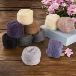 FASHEWELRY 1.76 OZ Needle Felting Wool Roving Black White Gray Nature Wool Roving Yarn DIY Handmade Spinning Felt Kit for Felted Animal Needle Felting Supplies