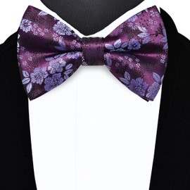 Gusleson Purple Bow Tie and Pocket Square Set for Men Lavender Floral Pre-Tied Bowties Cufflinks for Wedding (UK0493-32)