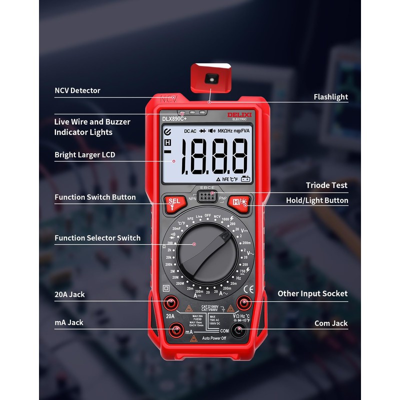 DELIXI Digital Multimeter, Auto-Ranging Tester with 1999 Counts High Accuracy