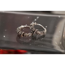 WINDALF Kiana Jewellery Hoop Earrings Diameter 12 mm Vintage Silver Hoop Earrings Viking Pattern Handmade 925 Sterling Silver, Sterling Silver