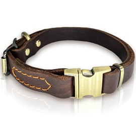 Leather Dog Collar with Metal Quick Release Buckle, Soft Genuine Cowhide Heavy Duty Metal Dog Collar Adjustable for Small Medium Large Dogs Pets. (M, Neck 14-22"(Release Buckle))