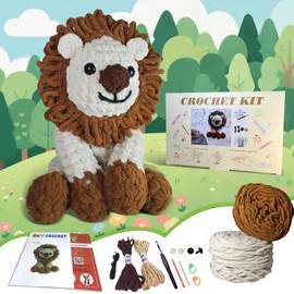 Alutaba Crochet Kit for Beginners Adults, 10in Lion Crochet Animal Kits for Adults and Kids with Step by Step Videos Tutorials, Knitting Kit for Crochet Lover Starter, DIY Handmade Crochet Kit Dolls