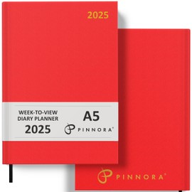 Pinnora 2025 Diary A5 Week to View, Red Year Planner Organiser Diary 2025 Week To View, 2025 Planner, Home, School & Office, Hard Back 2025 Diaries, A5 & A4 2025 Diary in Day Per Page & Week To View