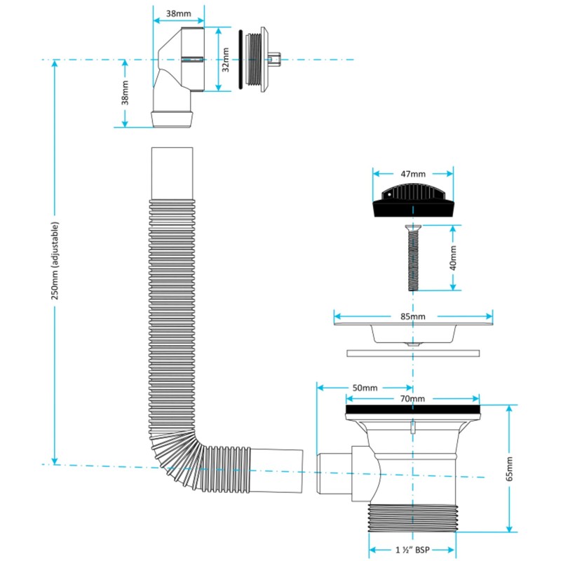 Hulthor Kitchen Sink Overflow Kit Plug with Chain and Overflow