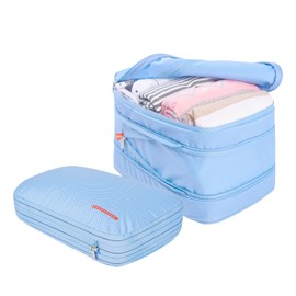 BeeNesting Compression Packing Cubes 2 set for travel carry on Small Luggage Organizer Bags with Double-Sided(M+M 9L/9L, Light blue)