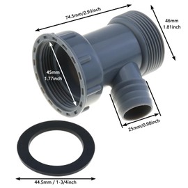 LUORNG 2PCS 45mm Grey Kitchen Sink Drain Adapters Multipurpose Y Shaped Flexible Pipe Connector with Gasket Branch Dishwasher Tailpiece Waste Outlet Sink Drain Adapter Replacement