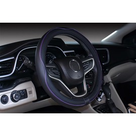 Mayco Bell - Funda grande para volante de coche de piel de microfibra (15.25 a 16 pulgadas, negro y morado)