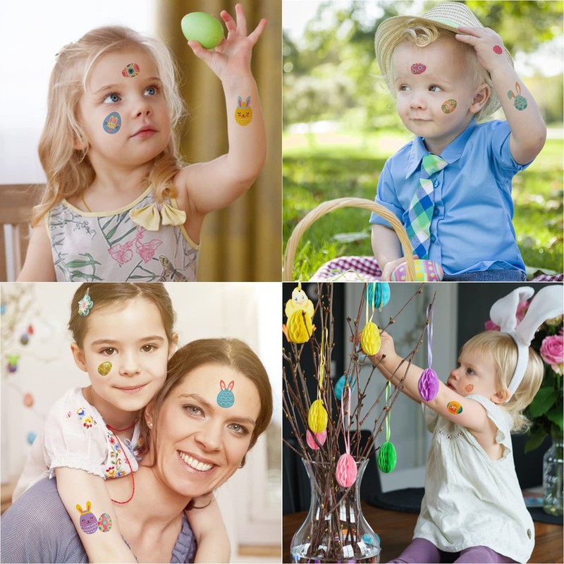 80+ Pieces Easter Egg Tattoos for Kids, 10 Sheets Easter