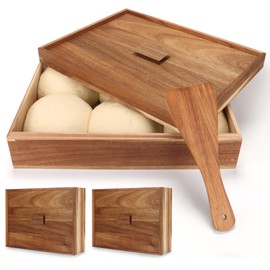 Oranbulb Acacia Wood Pizza Dough Proofing Box With Lid Set-2 Pack, Large 16 X 12 Inch Pizza Dough Proofing Container Vintage Proofing Container Tray With Spatula For Pizza Bread Dough