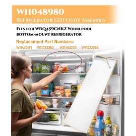 W11048980 Refrigerator LED Light Assembly Compatible with Whirlpool WRQA59CNKZ Kitchen-Aid KRQC506MPS00,Refrigerator Top Panel Light Assembly Replace W11470191 W11032353 W11455230 W11032355