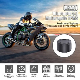 OBEST Tyre Pressure Control System with App, Intelligent Bluetooth 5.0 Motorcycle TPMS, Wireless Tyre Pressure and Temperature Detector, Supports iOS and Android, with 2 External Sensors