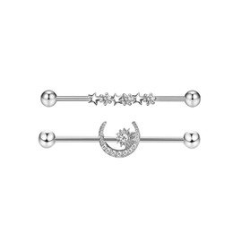 XSDSLS 2 Stück 14G Industrial Piercing Edelstahl Industrial Ohrringe Piercing Knorpel Helix Ohrringe Top Ear für Damen Geschenk (Silber)