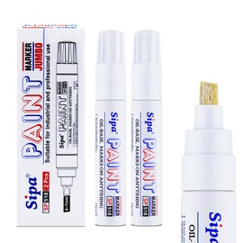 Sipa Jumbo White Paint Markers Pens, 2 Pack Oil Based Chisel Tip Permanent Paint Pens, Quick Drying & Waterproof Paint Markers for Rocks Wood Metal Plastic Canvas Glass Shoes, Gifts for artists, kid