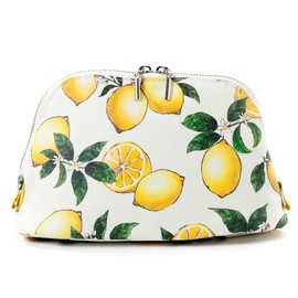 Round Pouch (Large) Citrus Lemon, Lemon Pattern, Botanical Pattern, Fruit Pattern, Makeup Pouch, Portable, Nylon W1001210