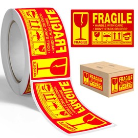 SIRLOMU 250 Labels Caution Fragile Warning Glass Risk of Breakage Handle With Care Fragile Moving Boxes (25 x 45 mm)
