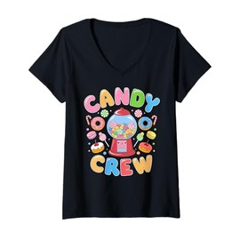 Womens Candy Land Candy Crew Decorations Sweetie Candy Squad Cute V-Neck T-Shirt