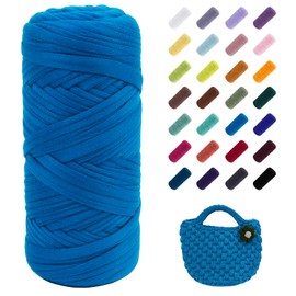 Uiopa T-Shirt Yarn, 200 g Ribbon Yarn for Knitting and Crochet, Thick Ribbon Yarn Crochet Yarn for Crochet Bags/Baskets/Carpets, Home Decoration, DIY Crafts (Peacock Blue)