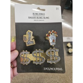 Unbranded Four (4) Three Packs Hip-Hop Dollar Bling Rings - 12 in Total!