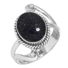 Jeweloporium Blue Sunstone 925 Silver Ring for Women Gemstone Cocktail Silver Ring Size X Birthday Gift Victorian Jewelry