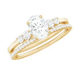 Certified Moissanite Bridal Ring Set in Yellow Gold Plated Silver, D-Vs1 Quality, Moissanite Engagement Ring With Band, Gold Plated Yellow Gold, Size:US 5.00