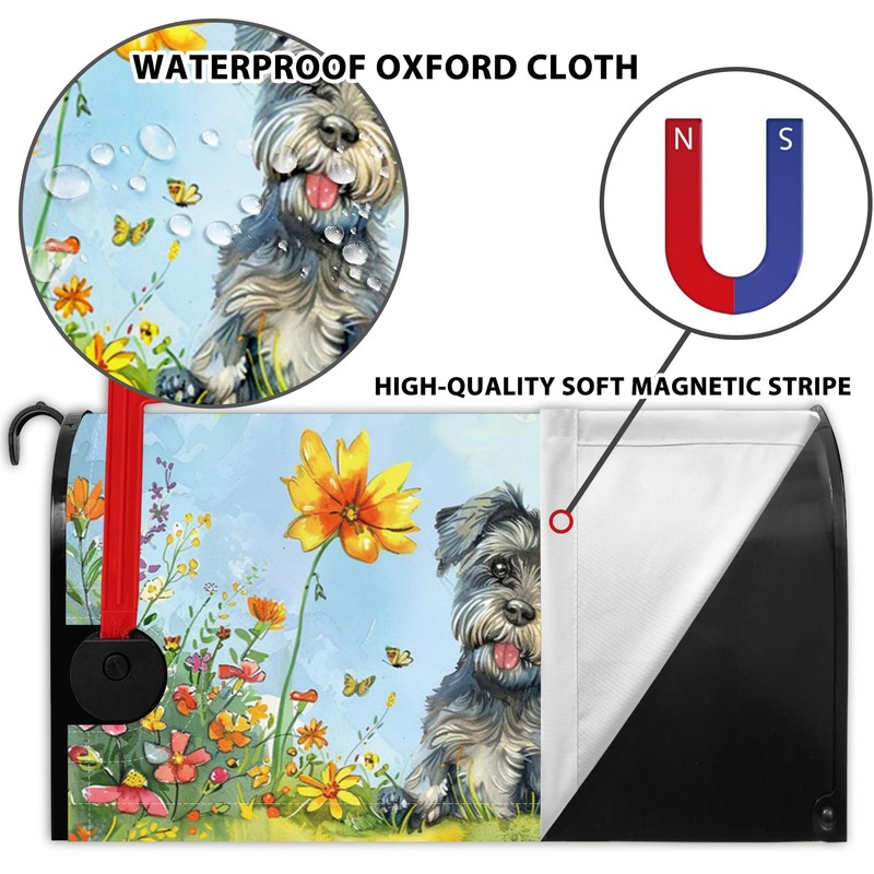 Baocicco Spring Schnauzer Mailbox Covers Cute Dog Flower Butterfly Grassland