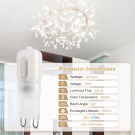 DiCUNO G9 LED Lampen 2W, entspricht 20W Halogenbirne, kaltweiß 5000K, 200LM Energiesparlampe, kleine LED Birne G9, kein Flackern, nicht dimmbar, 10er Set