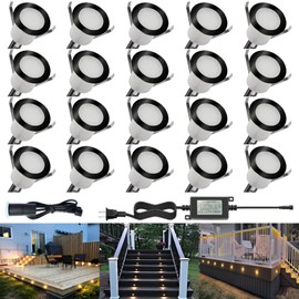 CHNXU LED Outdoor Deck Lights Kits with Photocell, Φ1.18in Warm White 20 Pack Black, Low Voltage 12 Volt IP67 Waterproof, Electric Wired Recessed Stair Step Riser Landscape Lighting for Exterior Yard