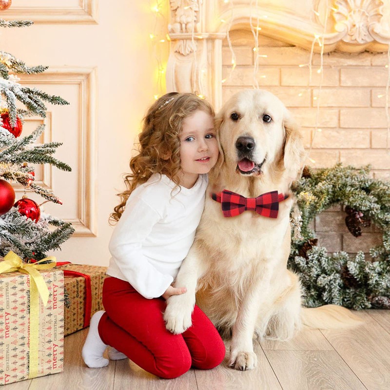 Malier Dog Collar with Bow tie, Classice Plaid Pattern Dog