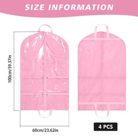 4pcs Clear Dance Garment Bags, Foldable Waterproof Clothes Cover Protector With 4 Clear Zipper Pockets 40" Kids Dance Costume Garment Bag For Travel And Dance Competition,Suit,Uniforms,Shirts