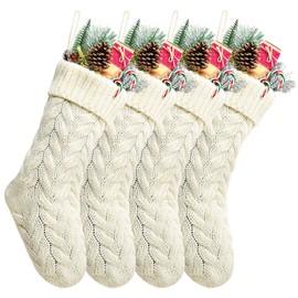 Kunyida Pack 4,14" Unique Ivory White Knit Christmas Stockings Style3